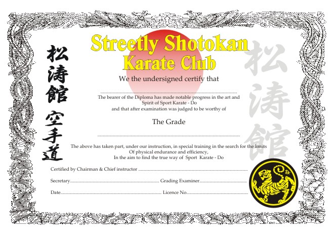 Shotokan certificate